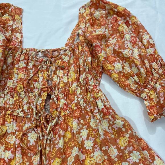 NWT Free People Womens Small Show Me Love Romper Floral Smocked Boho Feminine - Picture 5 of 10